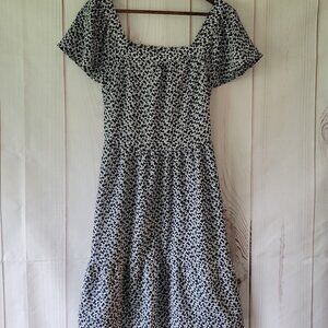 Monteau Mini Dress, S, Navy Floral Print, Puff Sleeve, Casual or Work Dress, EUC